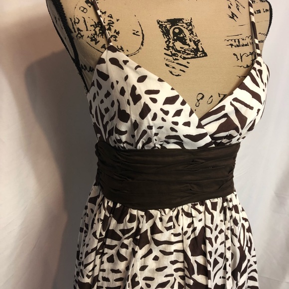 Maggy London 6p Brown white pinup dress bow chic - Picture 2 of 7